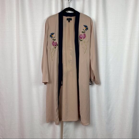 TopShop Beige Tiger Embroidered Duster Jacket Sz.2 - Picture 3 of 16